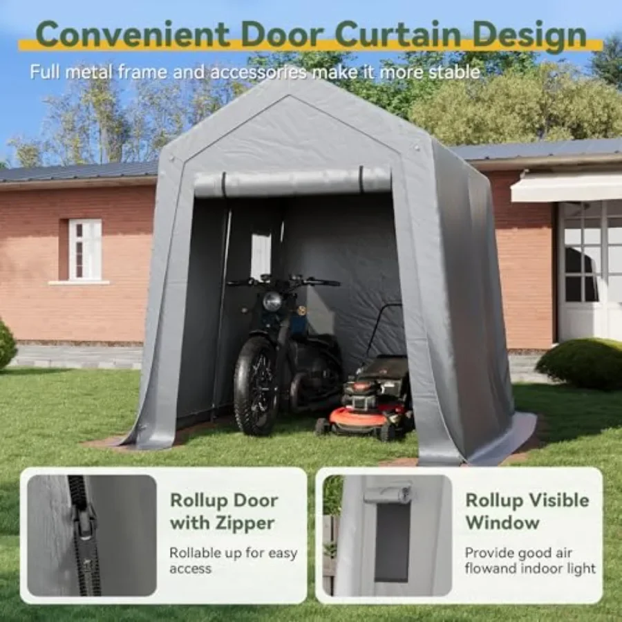 7 Feet Outdoor Portable Storage Shed Tent for Motorcycle: Heavy-Duty Polyethylene, Gray, Weather-Resistant Quick Setup