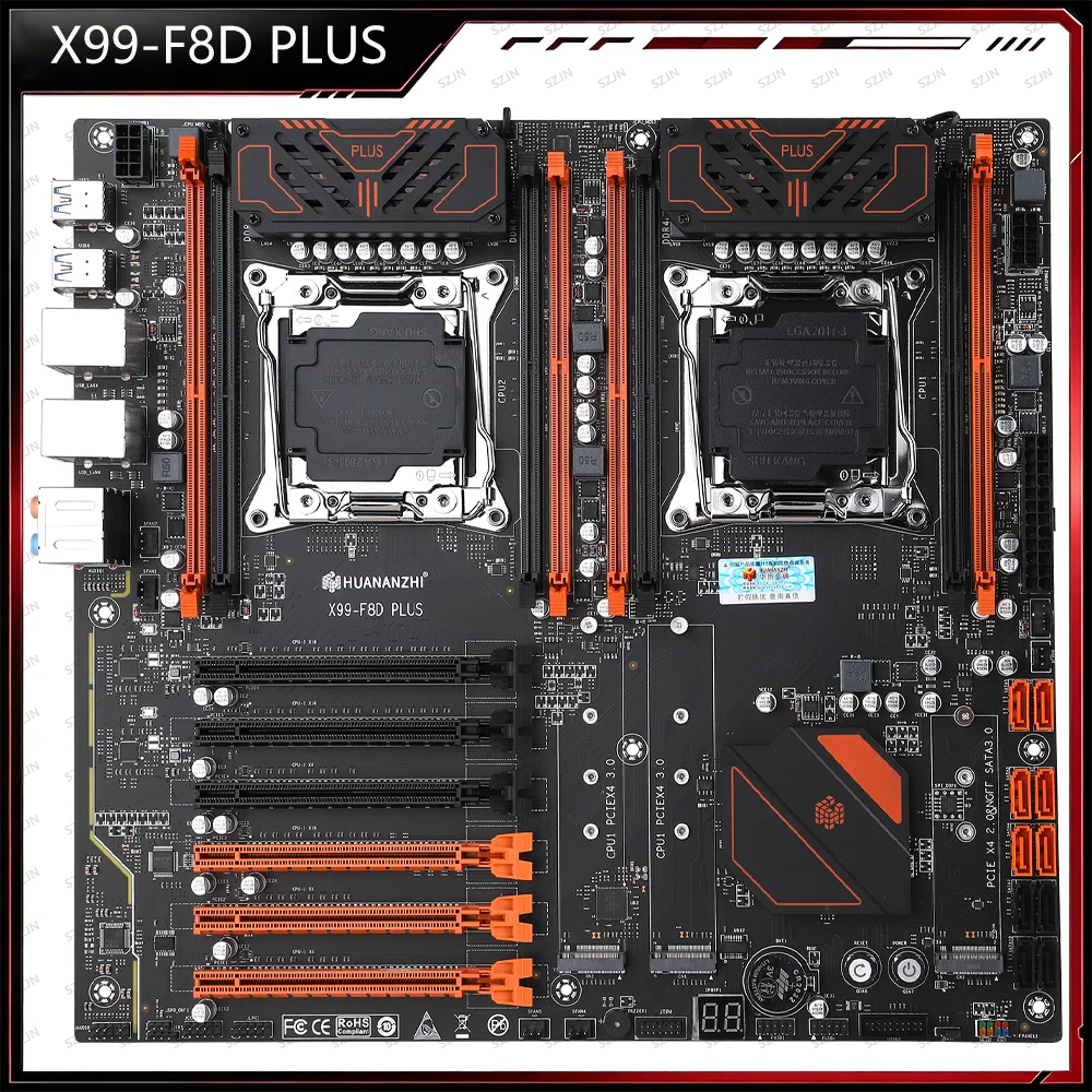 HUANANZHI X99-F8D PLUS 듀얼 LGA2011-3 마더보드, 듀얼 제온 CPU 지원, 4채널 DDR4 최대 512GB, 2개의 M.2 NVMe 서버 메인보드