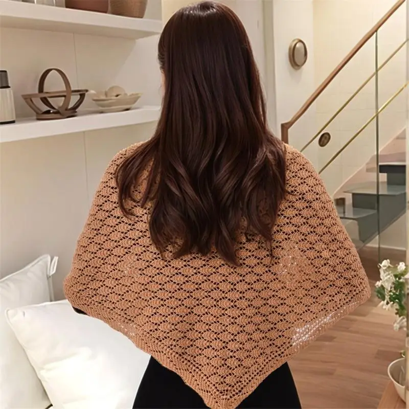 

39BD Fashionable Crochet Shawl Breathable Hollowout Rhomboid Pattern Shoulder Wrap Perfect for Spring and Outdoor Activity