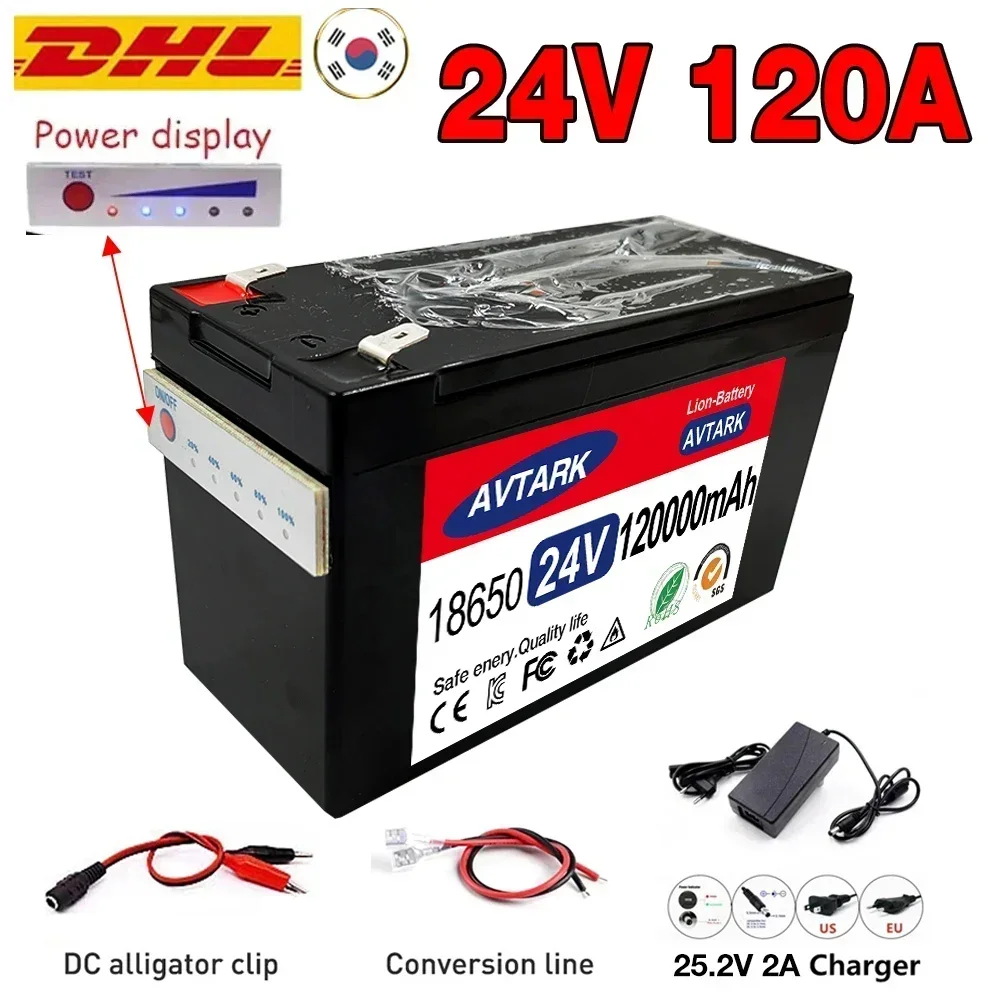 2024 atualizado lifepo4 bateria de lítio 24v 120ah bateria recarregável portátil embutido 5v 2.1a porta de exibição de energia carregamento