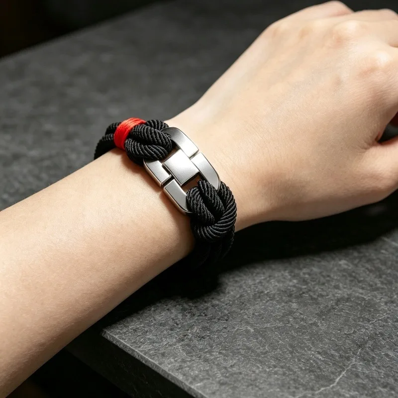 Double Wrap Braided Rope Bracelet Love Knot Design Metal Insert Buckle Contrast Wrapped Cord Unisex Couple Wrist Jewelry Gift