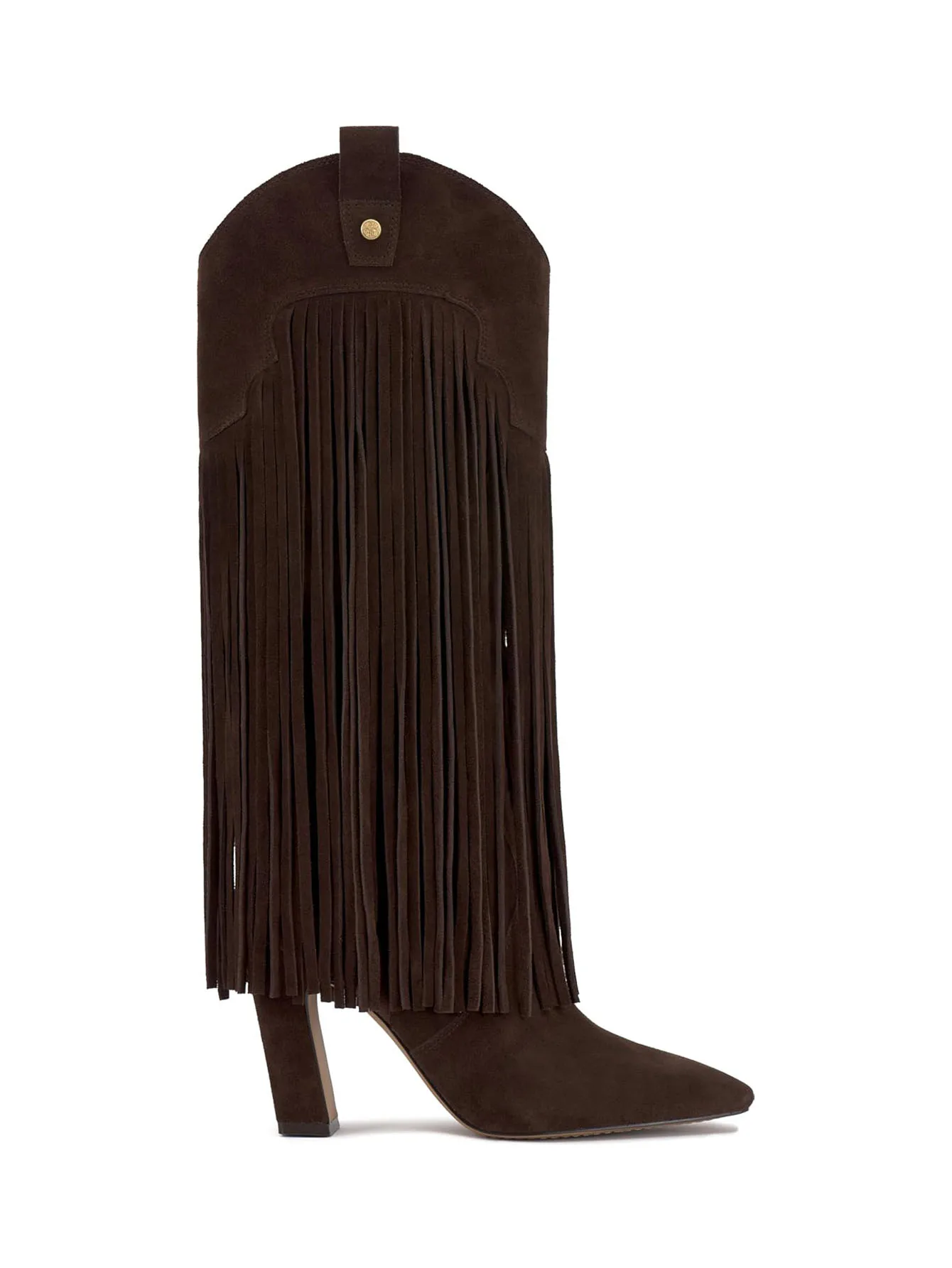 هامش الركبة عالية أحذية رعاة البقر للنساء أشار تو كتلة سميكة عالية الكعب سحب على الخريف خمر راعية البقر الغربية الأحذية #6