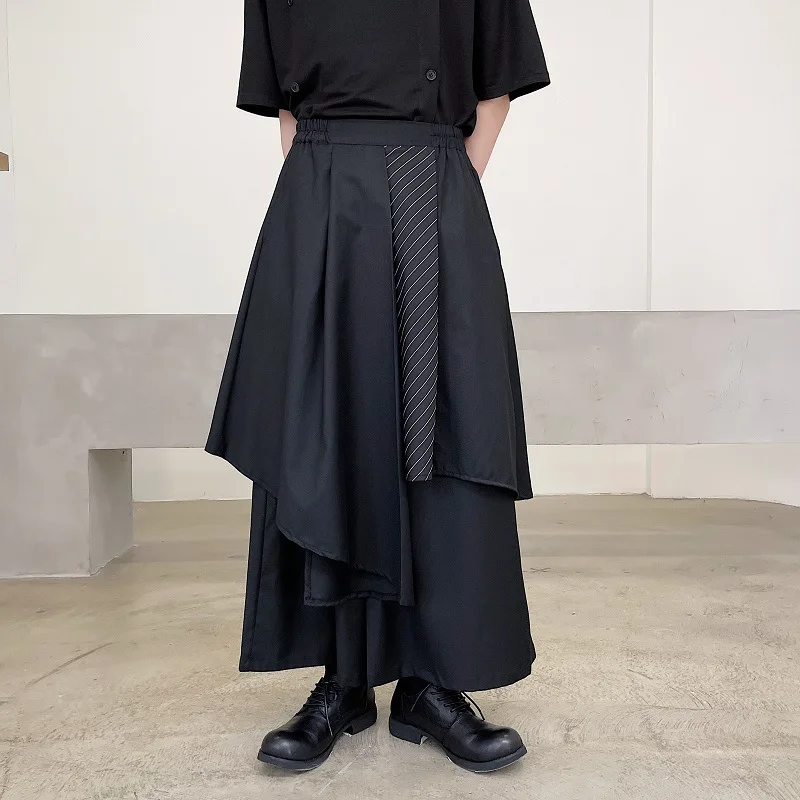 2023 pantalones irregulares negros para hombres estilo japonés moda para hombres Instagram viento mixto Kendo Samurai Culottes pantalones de vestir
