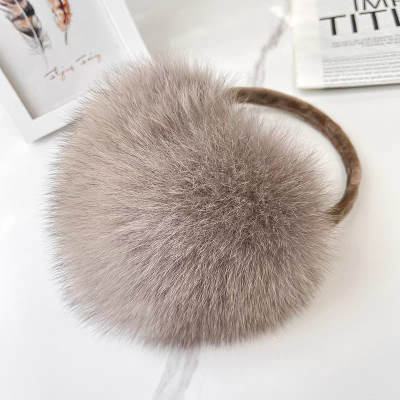 

Новые зимние наушники из натурального лисьего меха для женщин, теплые плюшевые наушники из натурального меха на открытом воздухе