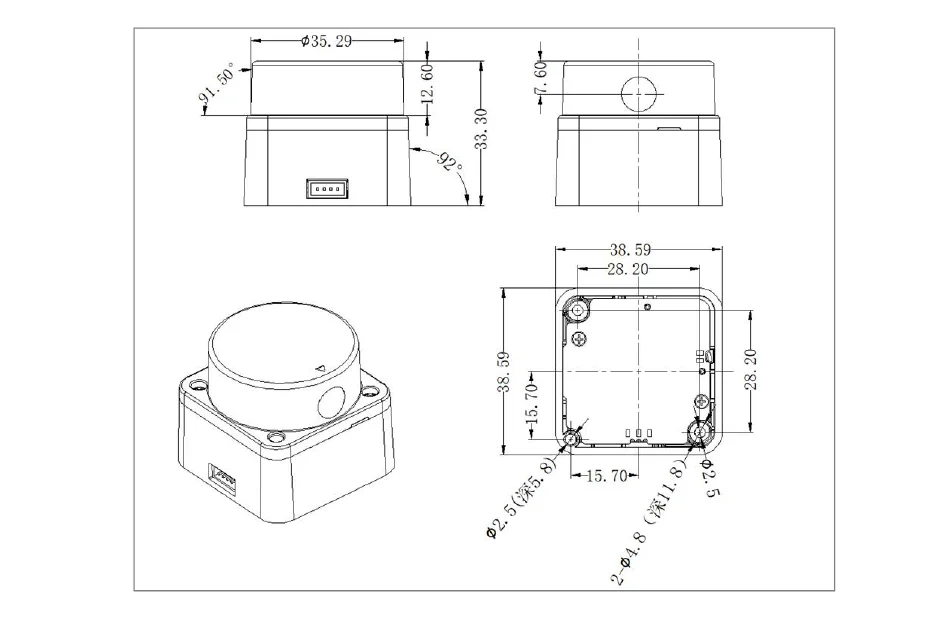 LDROBOT D500 Lidar-Kit TOF Laser-Radar Lidar-Scanner 360° ° 60000Lux unterstützt ROS1 und ROS2 für den Innen- und Außenbereich (C1) – Detail 3