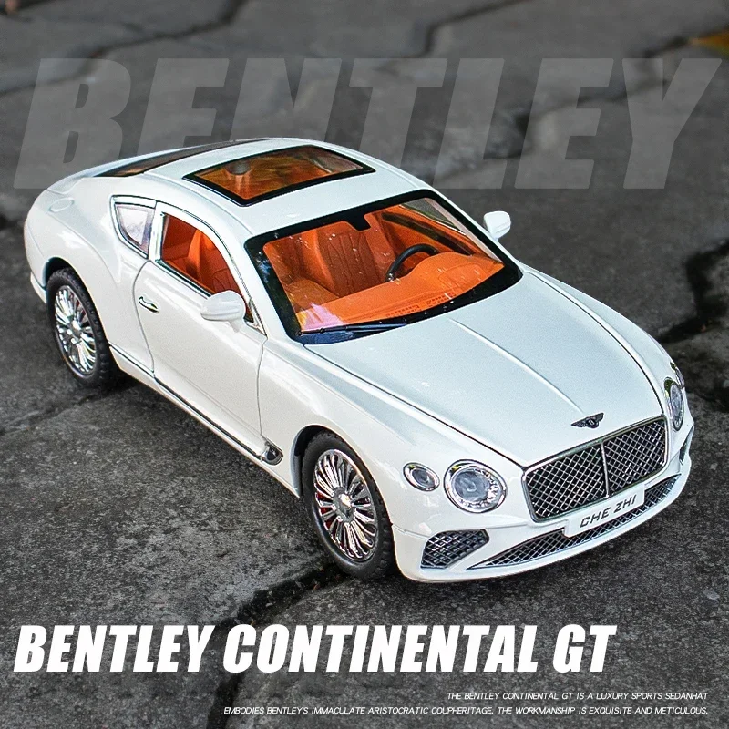 Bentley Continental GT-High Simulation Diecast Metal Alloy Model Car para crianças, som e luz, coleção Pull Back, presentes de brinquedo, A539, 1:24