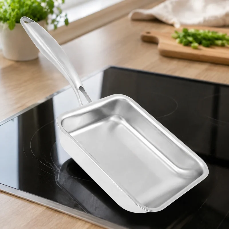 Compact Stainless Steel Rectangular Egg Skillet with Nonstick Surface and Cooking Tools for Japanese Omelette Making