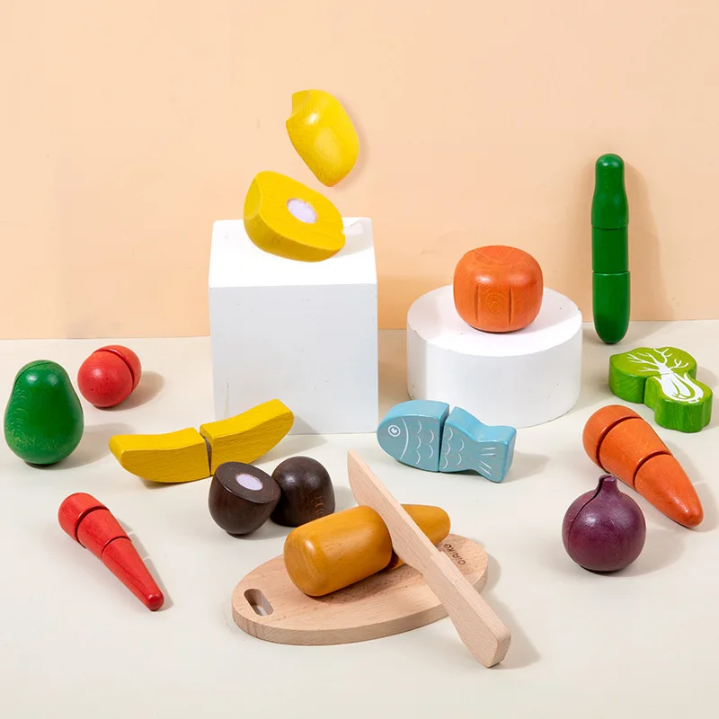 15pcs Wooden Fruit Vegetable Pretend Play Toys Cutting Kitchen Food Simulation Imitation Game for Kids Learning Education Gift