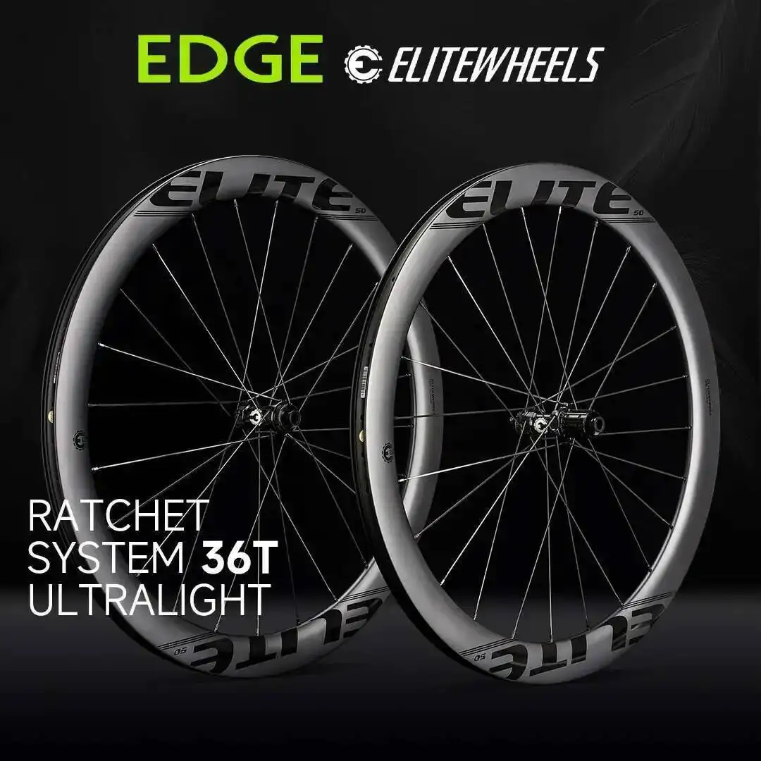 

ELITEWHEELS EDGE Road Disc Brake Ultralight Carbon Fiber Wheelset 1314g Ratchet System 36T HUB Wing 20 Spoke 40 45 50 65mm