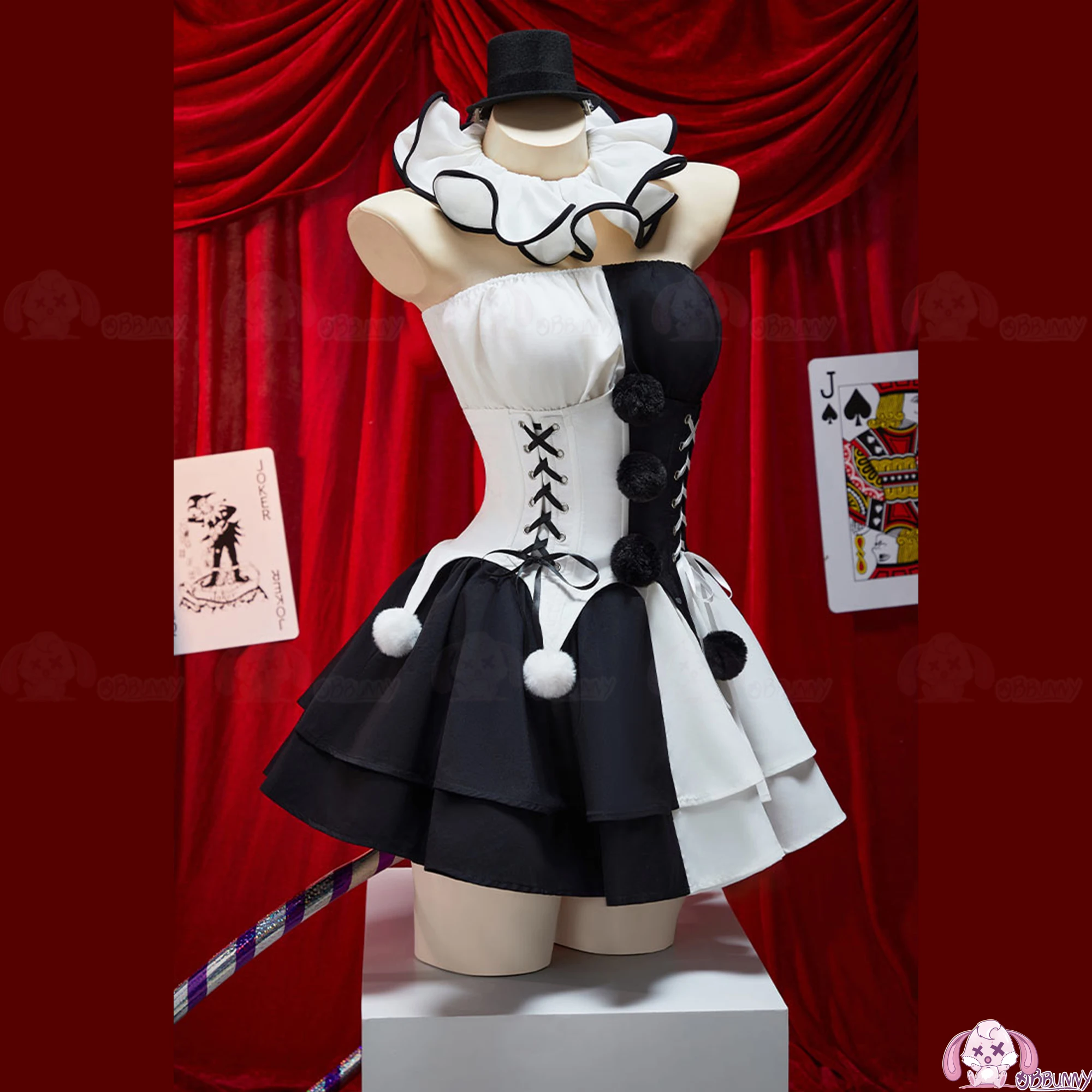 ภาพยนตร์Clownคอสเพลย์เครื่องแต่งกายTerrifier Jumpsuits Gothic Clownผู้หญิงชุดสีดําสีขาวHallowmas Partyผู้ใหญ่ผู้หญิง