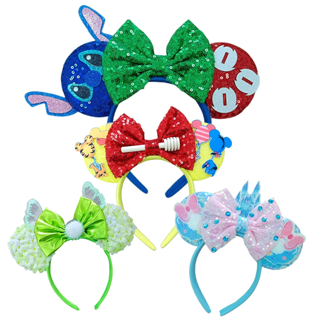 

New Mickey Mouse Ears Headbands Women Kids Party Hair Accessories Lilo Stitch Headband for Girls Kids Sequins Bow Hairbands