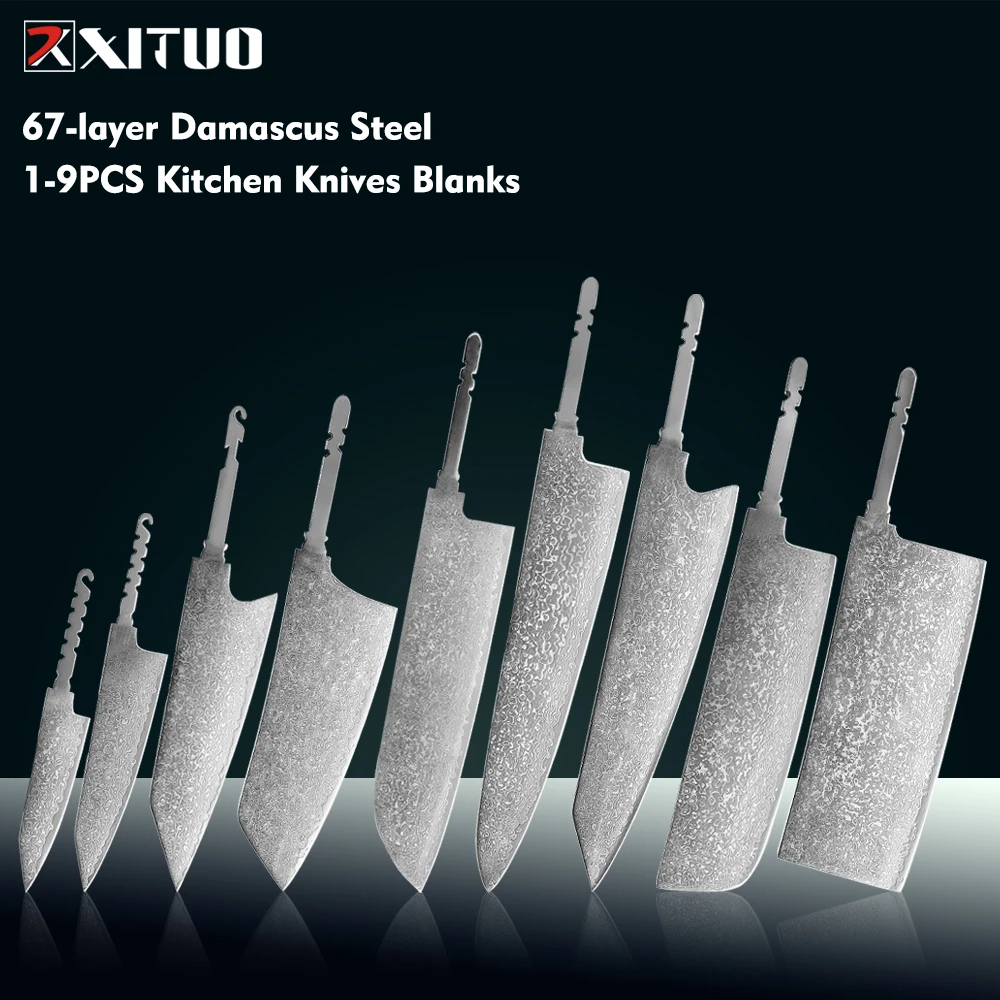 

Japanese Damascus Knife Blanks Set 1-9PCS,67layer VG10 Steel Core DIY Handmade Kitchen Knife Blank maker's Accessories DIY Blade