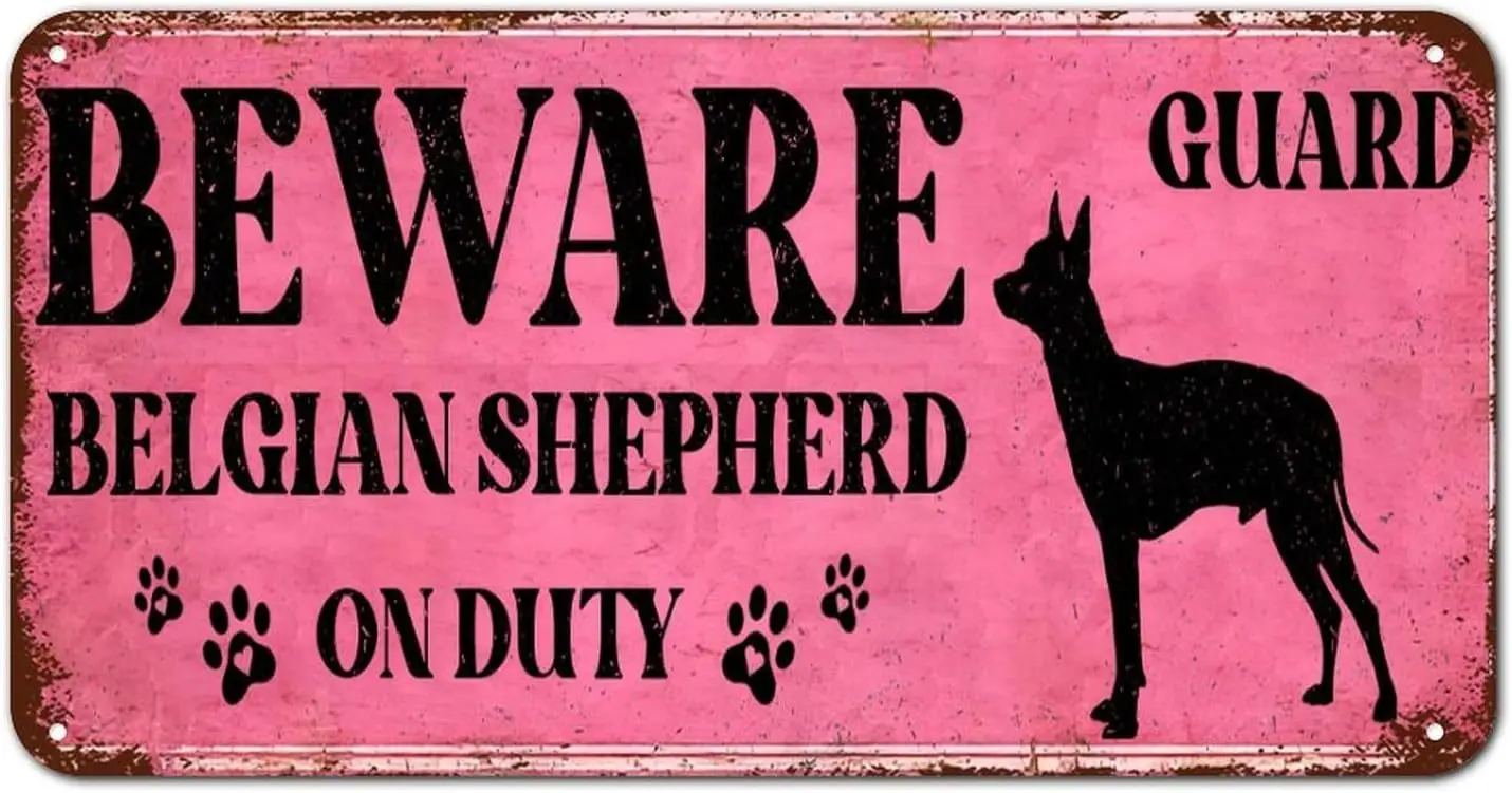 Beware Belgian Shepherd on Duty Vintage Metal Sign Dog Owner Gift Puppy Doggy Retro Tin Signs Metal Plate Street Signs Man Cave