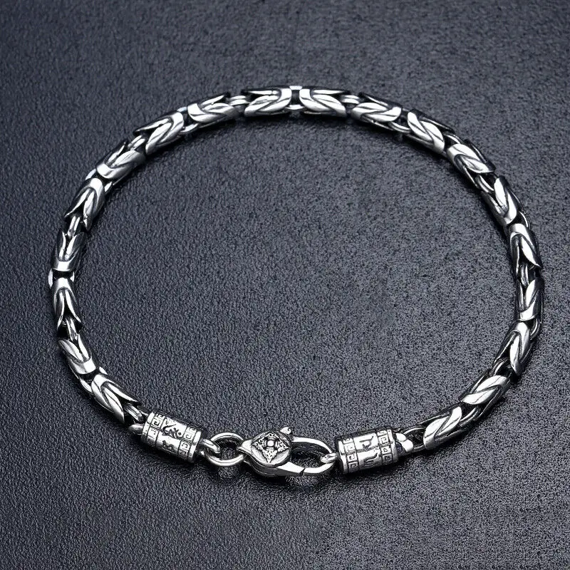 

Pure S925 Sterling Silver Bracelet For Women Men 4mm Round Byzantine Link Bracelets 18cm/7.08inch Length 13-14g