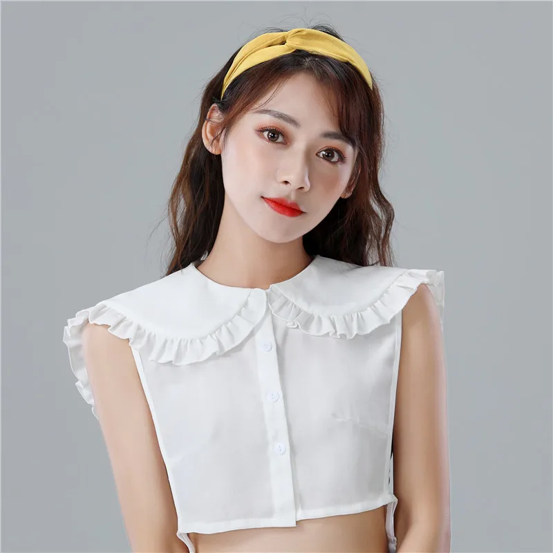 

Linbaiway Women Girls Doll Ruffles Fake Collar Shoulder Wrap Removable Detachable Collar False Half Blouse Lapel Top Accessories