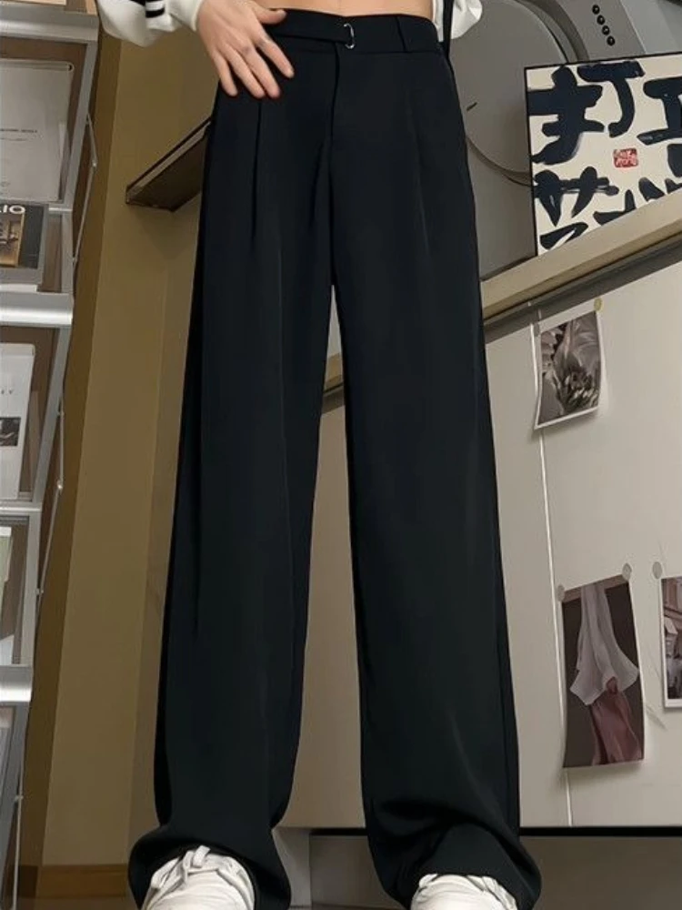 Men's Summer Wide Leg Dress Pants Loose Straight Fit Trousers Elegant Drape Casual Versatile Suit Pants
