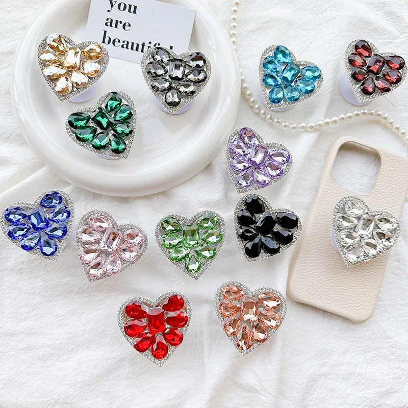 DIY القلب الماس توسيع حامل هاتف قبضة قوس إصبع Rring دعم المضادة للسقوط حامل هاتف قابل للطي آيفون سامسونج