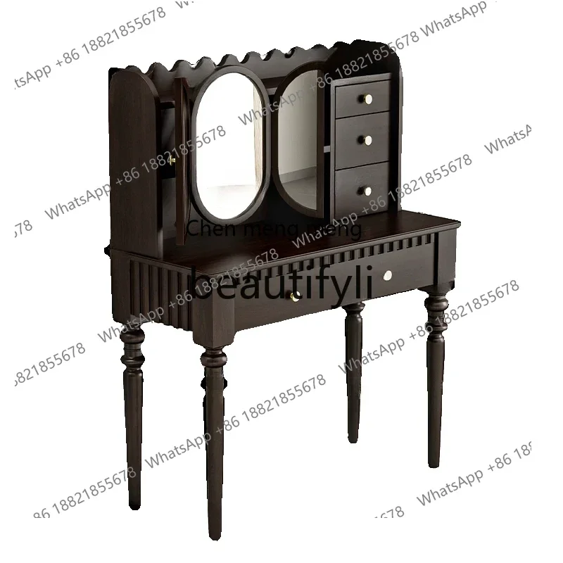 

American retro solid wood dresser, makeup table, mirror desk, dressing integrated table, storage table