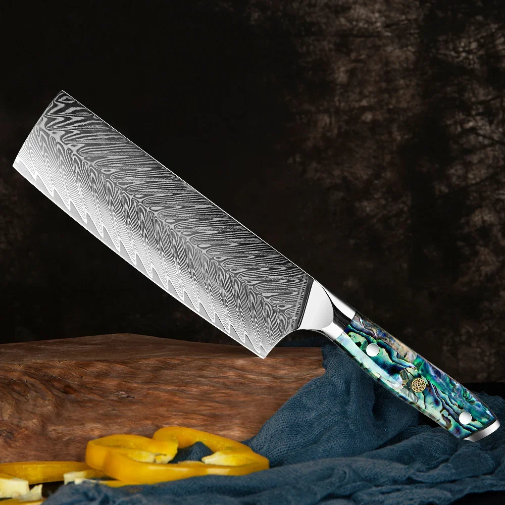 

Professional Damascus Steel Nakiri Knife 7" Japanese Chef Knife Ultra Sharp Kitchen Knife for Vegetables & Meat Ergonomic Handle