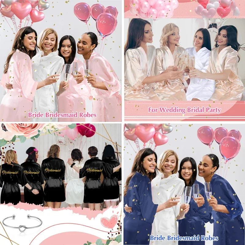 5-18 PCS Team Bride Bridesmaid Robes Gift Set Heart Sunglasses Hair Ties Champagne Flutes for Wedding Bridal Bachelorette Party