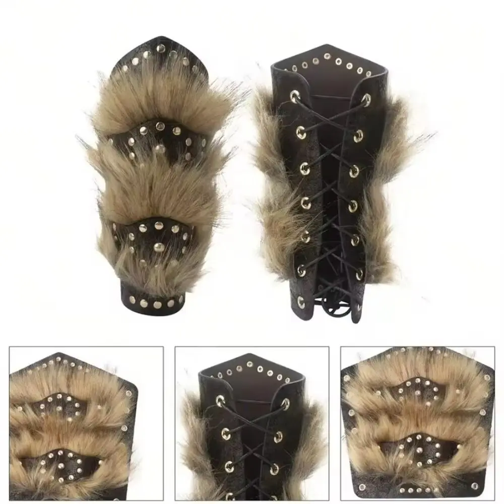 Faux Leather Viking Wrist Guards Adjustable Three-Strap Armor Wrist Guards LARP Rivet Leather Barbarian Wrist Guards