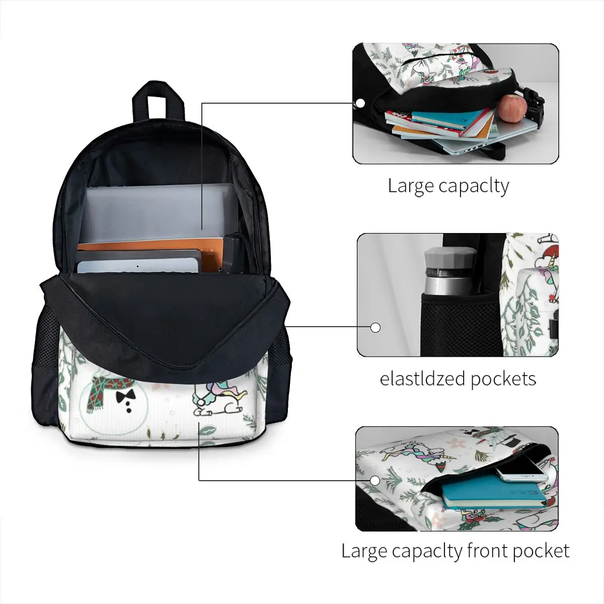 Mochilas de unicornio de Navidad para niños y niñas, mochilas escolares de dibujos animados para estudiantes, mochila para computadora portátil, bolsa de hombro