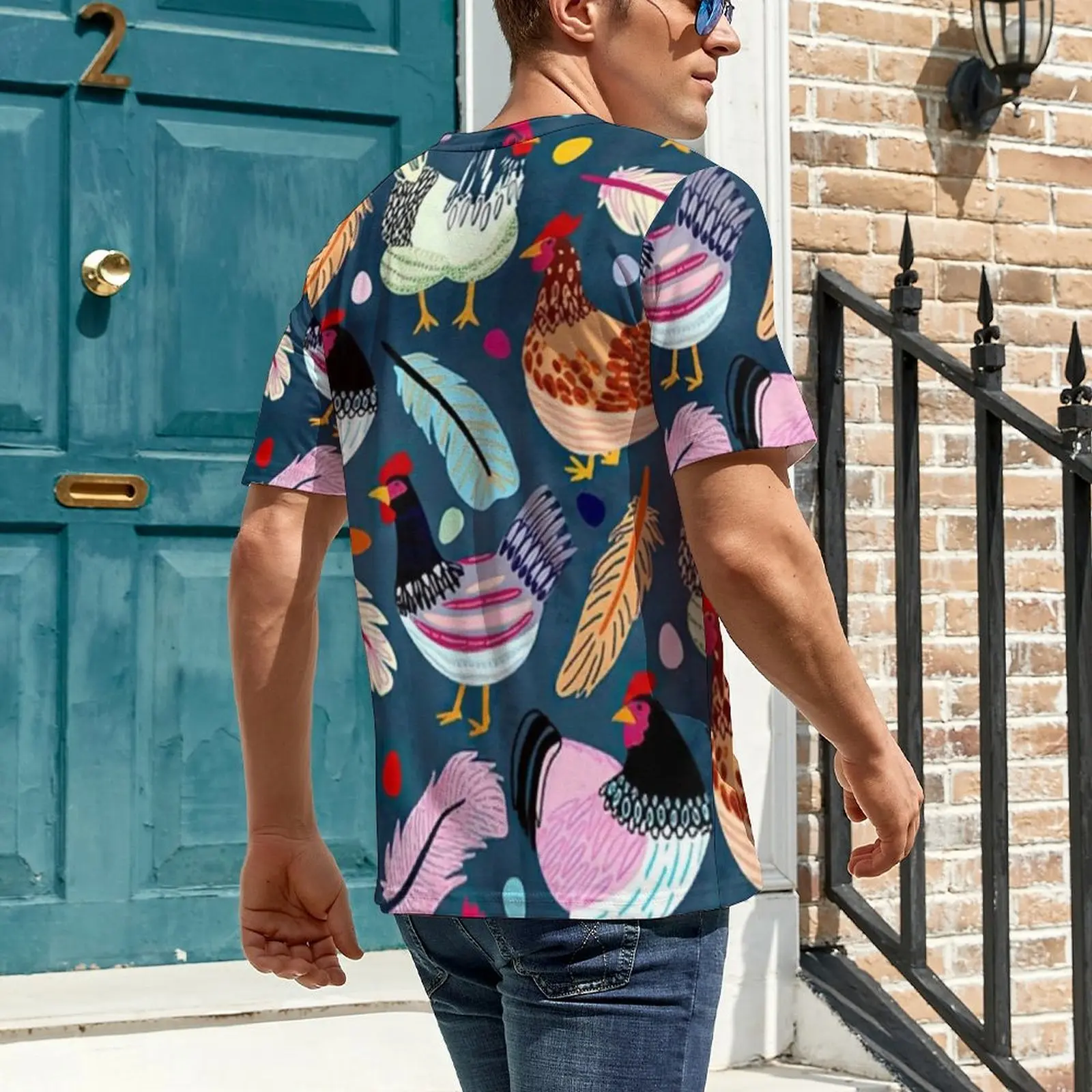 Oversized T-Shirt Summer Colorful Chicken T Shirts Farm Animal Print Classic O Neck Tee Shirt Male Hippie Graphic Clothing