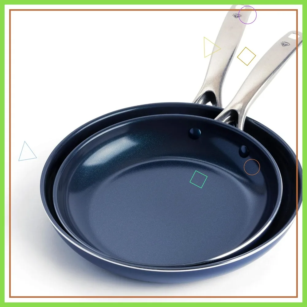 

Набор антипригарных сковородок 9,5 и 11 дюймов, керамическое покрытие без PFAS, можно мыть в посудомоечной машине и использовать в духовке, ручки из нержавеющей стали