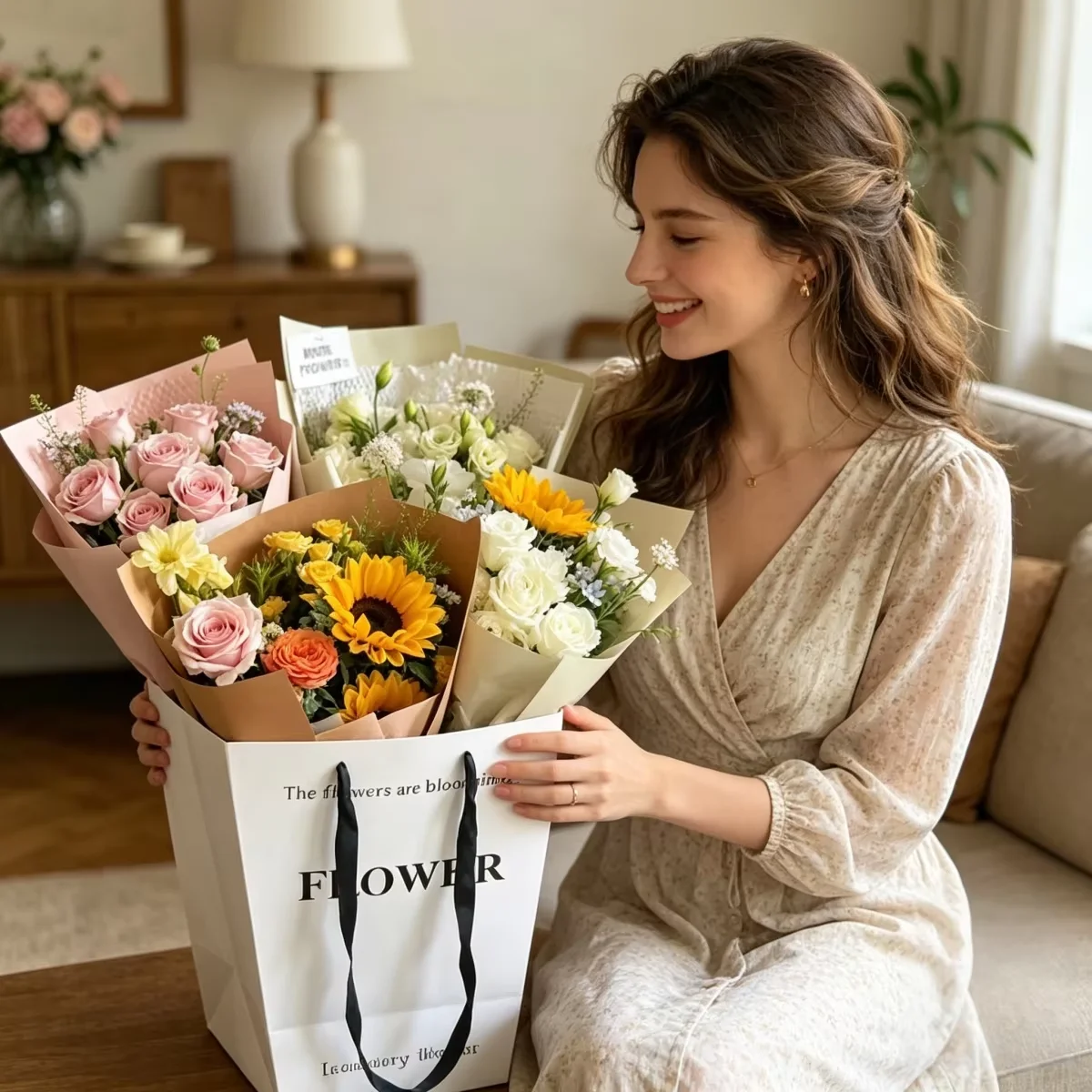 5 Stück/10 Stück Weiße Trapezförmige Blumenstrauß-Verpackungen aus Karton, Elegante Geschenktüten für Hochzeiten, Valentinstag und Abschlussfeiern für Rosen – Detail 9