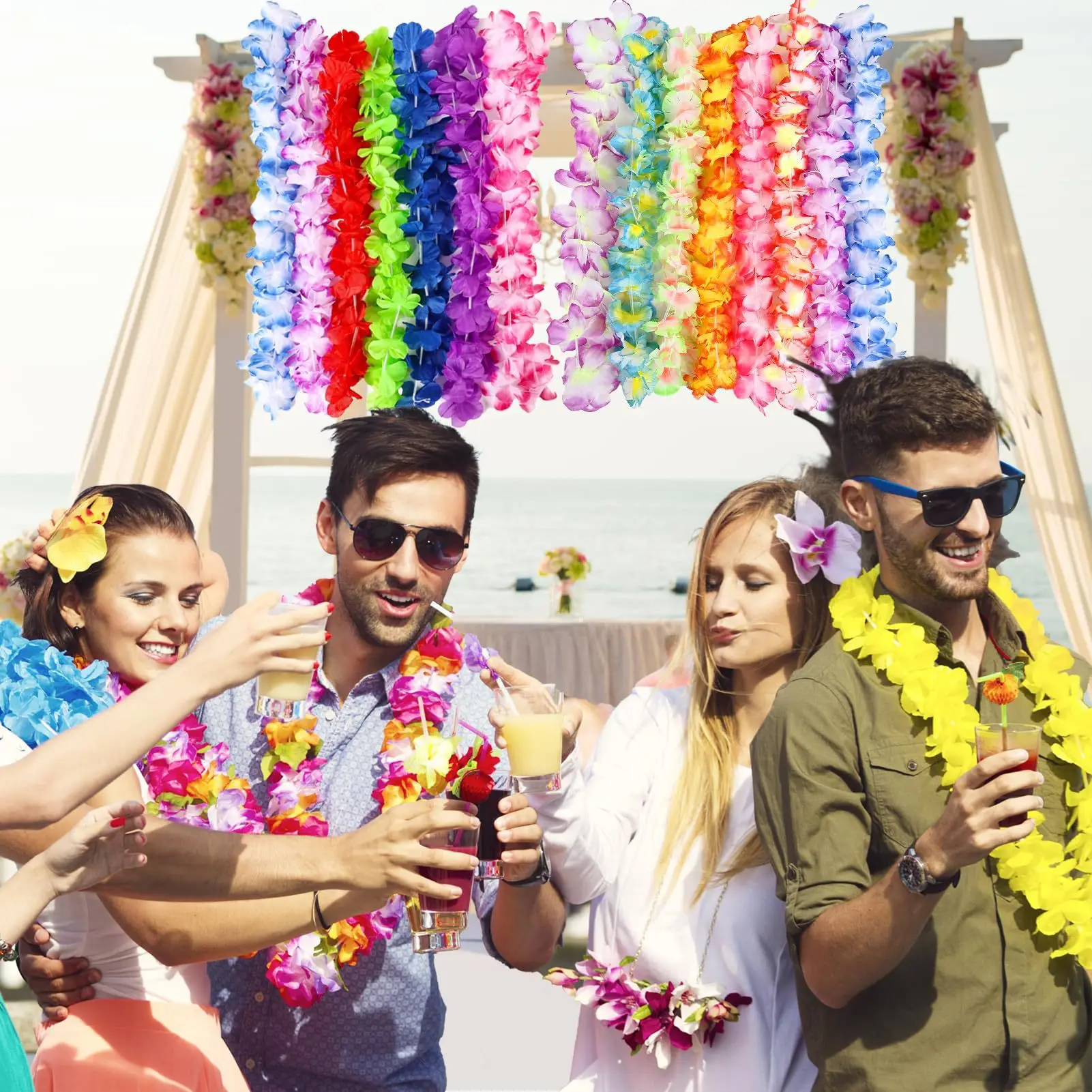 6/12/24/50 Stück Hawaiianische Blumenkette Künstliche Blumengirlande Tropische Party Sommer Strand Hochzeit Geburtstag Pool-Party Dekoration – Detail 7