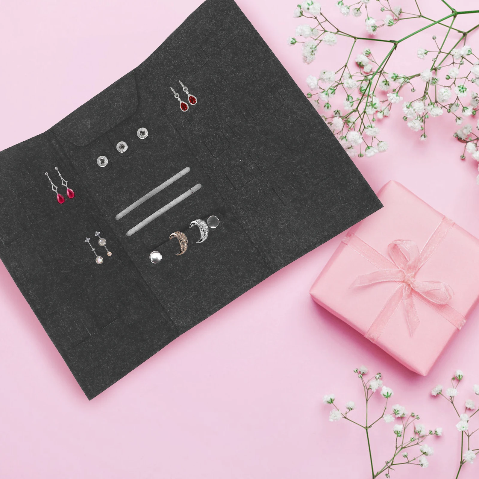

Jewelry Storage Bag Portable Lightweight Home Travel Lids Transparent Pouch Earrings Necklace Box Packing Roll Storage