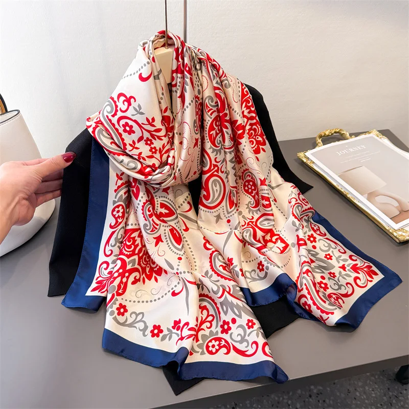 

2025 New Spring Summer Autumn Thin Scarves Korean Silk Scarf Women Long Scarf Printed Shawl Fashion Versatile Wrap Headscarf