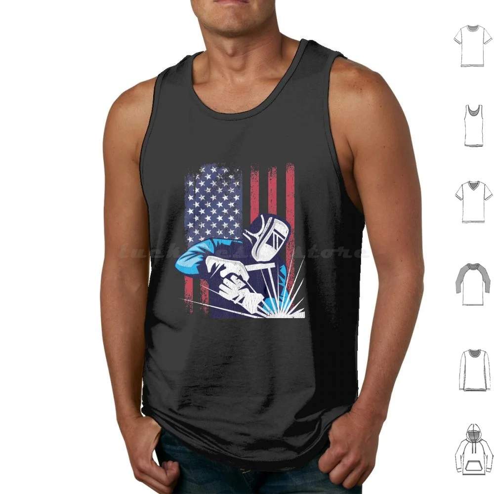 Usa Flag Tank Tops Vest Sleeveless Welding Weld Torch Dad Husband Hood Pipeline Tig Mig Gas Stick Laser Metal Worker Iron