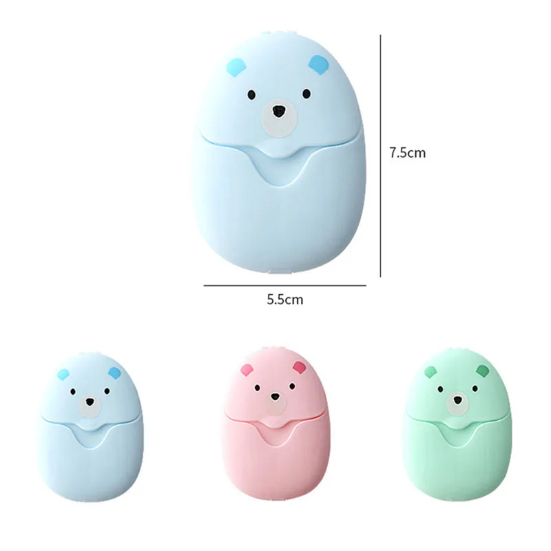 50/100Pcs Portable Disposable Cleaning Soap Paper Cartoon Travel Paper Soaps Cute Bear Paper Soap Tablets for Travel Soap Sheets