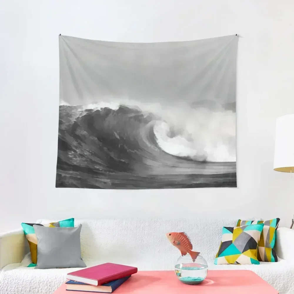 Black and White Acrylic Painting of Wave and Sky Tapestry Bathroom Decor Room Decorations Tapestry