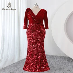 Long sleeve Evening dress vestidos de fiesta elegantes largos de noche Plus Size red party dresses woman Gown Maxi dress