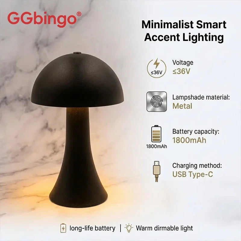 GGbingo Mushroom Table Lamp Ambient USB Rechargeable Vintage Table Light Touch Sensor LED Desk Light for Bedroom Home Decor