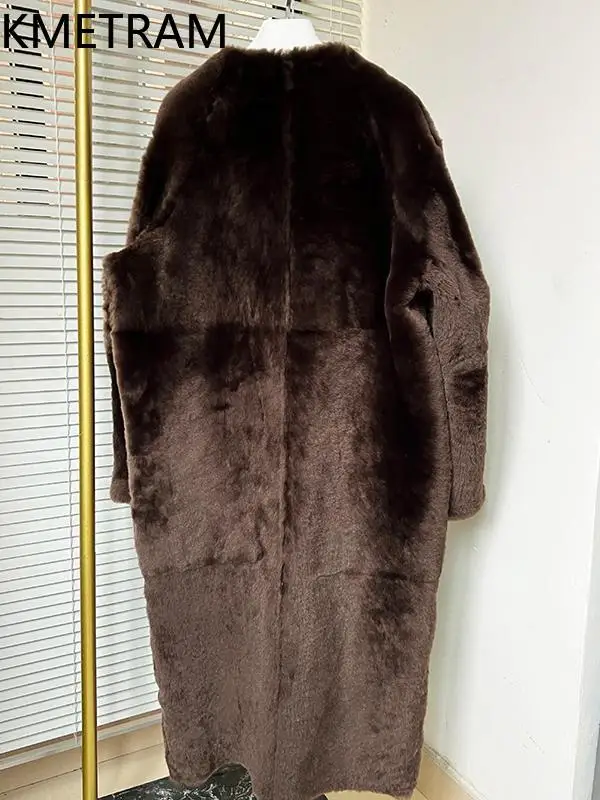 Natural Merino Sheepskin Wool Double Faced Fur Jacket Woman Dark Brown Long Real Fur Coat Winter Clothes 2025 Furry Jackets шуба