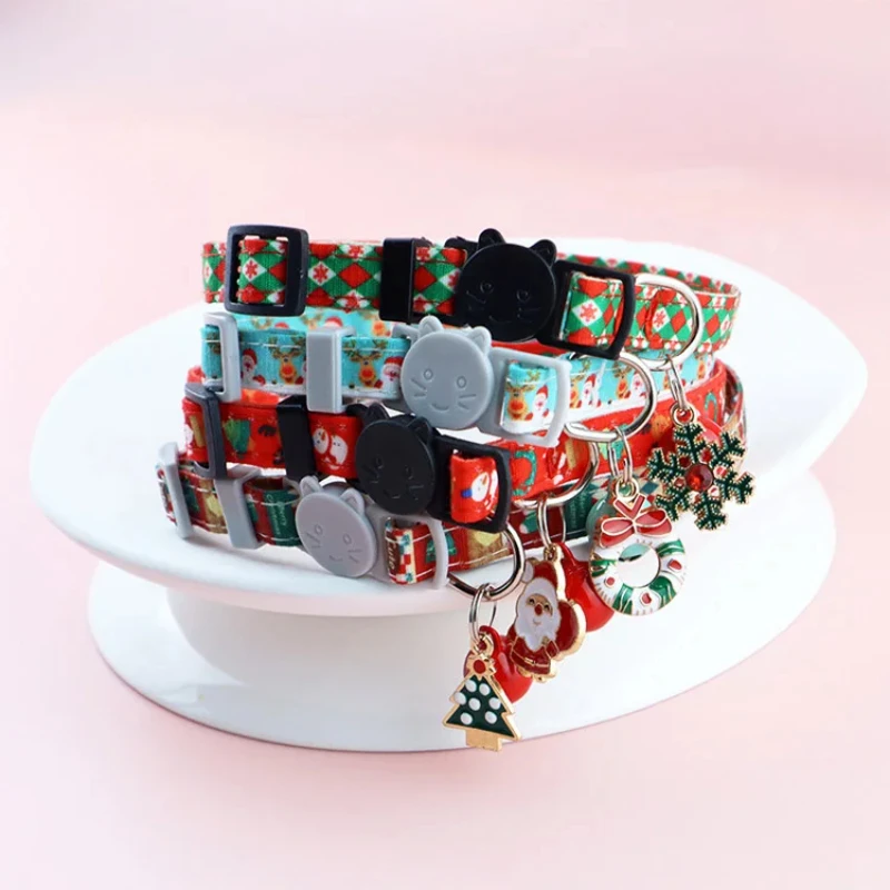 Personalized Pet Collar Christmas Elements Ornaments Cat Collar Adjustable Buckle with Bells Bow Tie Puppy Collars Pet Supplies