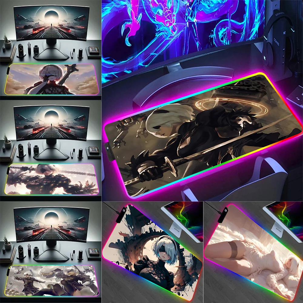 

RGB Pc Gamer Keyboard Mouse Pad Mousepad LED Adventure game Nier Automatas Glowing Mouse Mats Rubber Gaming Computer Mausepad