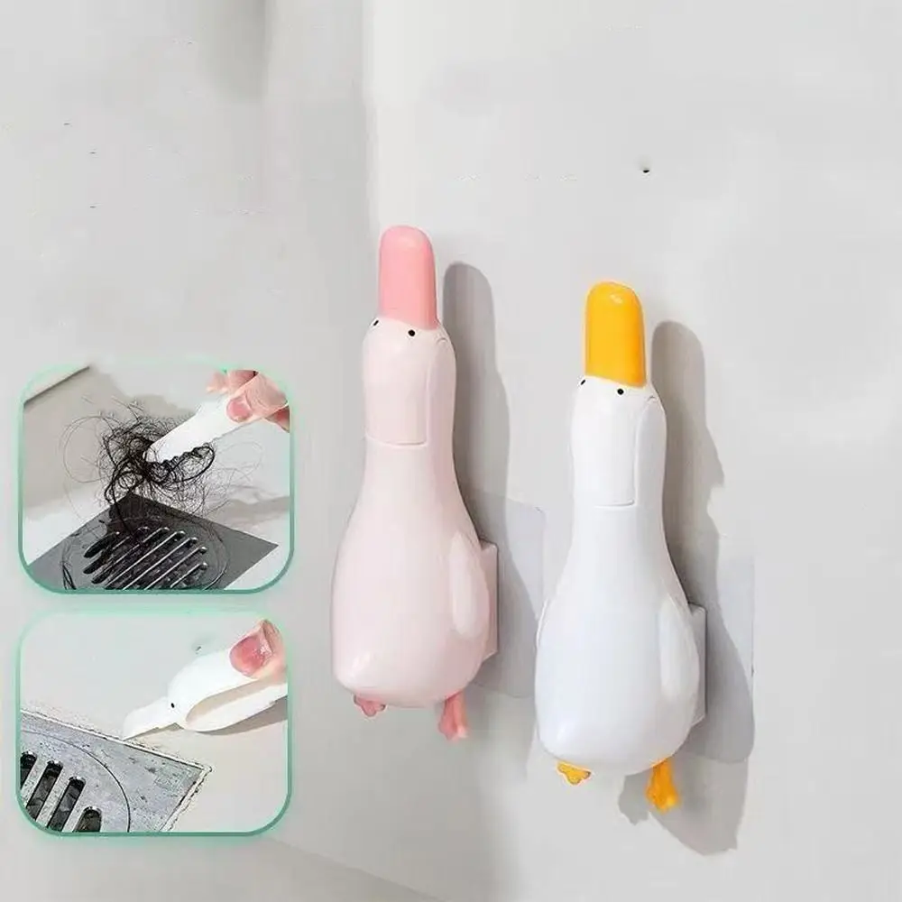 

5pcs 2-in-1 Duck Bathroom Hair Clip Stable Tweezers Double Head Garbage Clip Cute Wall Mounted Cleaning Clip Bathroom