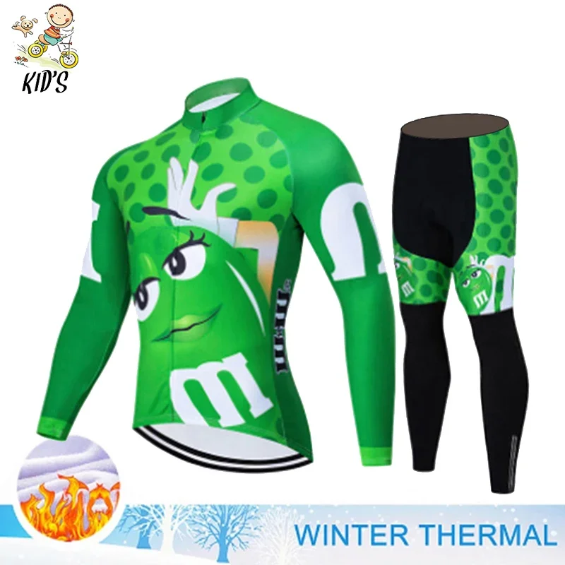 2022 Kids Cartoon Winter Thermal Fleece Cycling Jersey Set Bicycle Girl Cycling Clothes Warm Bike Children Cycling Clothing Suit