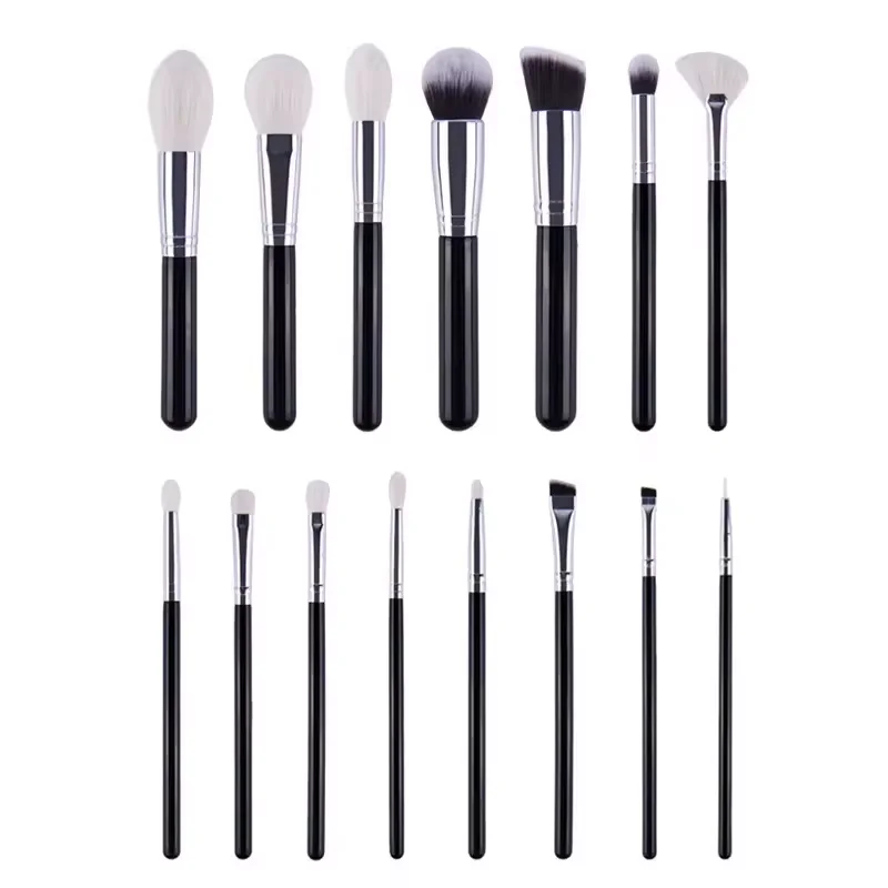 15 pièces pinceaux de maquillage pinceaux cosmétiques ensemble de pinceaux de maquillage poils de chèvre sourcils fard à paupières fond de teint voyage Portable avec pochette