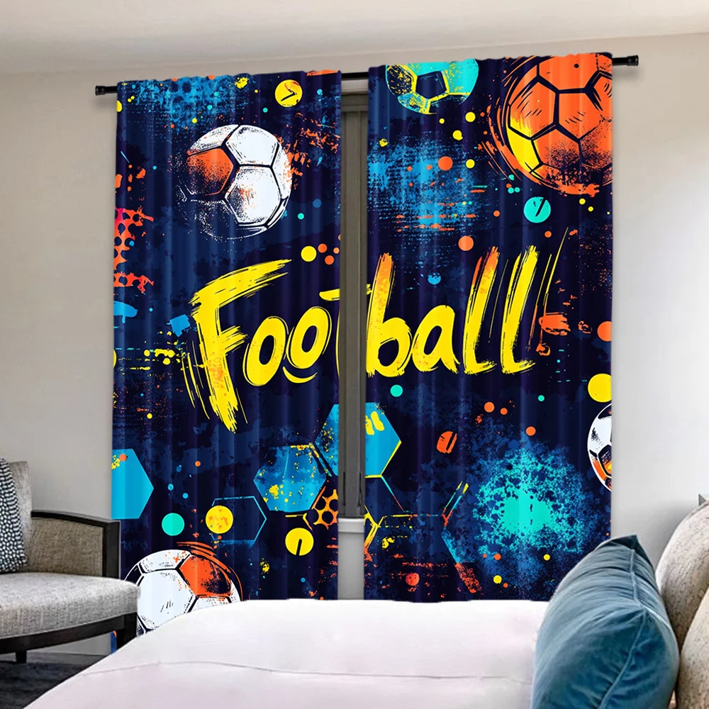 Colorful Football Soccer Curtains, Graffiti Style Sports Print Blackout Drapes for Boys Room, Dynamic Game Decor