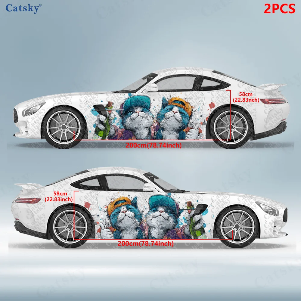 2pcs Drinking Double Cat Splash Decal, Durable, Fade-Resistant, Easy to Install and Remove - Enhance the beauty of your vehicle