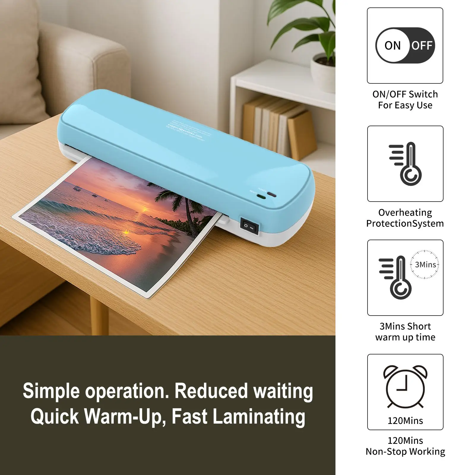 Laminator Machine with 10 Sheets – Fast 3-Min Warm-Up for A4/A5/A6 Documents & Photos, Dual Heated Rollers, Bubble-Free Laminating, Color Preservation Technology, One-Touch Operation for Office School Home Use