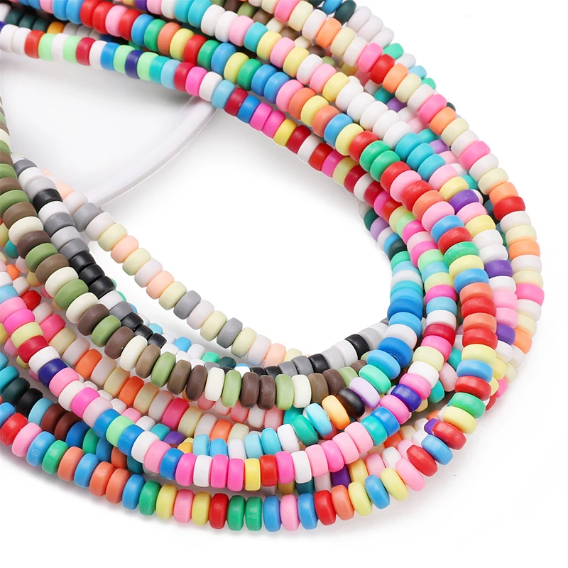 Neue 6x3mm bunte flache runde lose Spacer-Perlen aus Polymer-Ton für die Schmuckherstellung, DIY-Handarbeitszubehör – Detail 4
