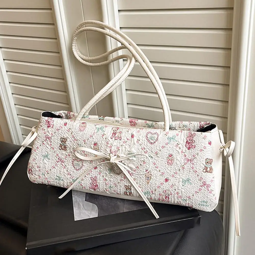 Kawaii Cute Women's Bag Sweet Style High End Underarm Cute Small Bag Print Bag Handbag Shoulder Fashion Bow Bag Single Tren B4O4