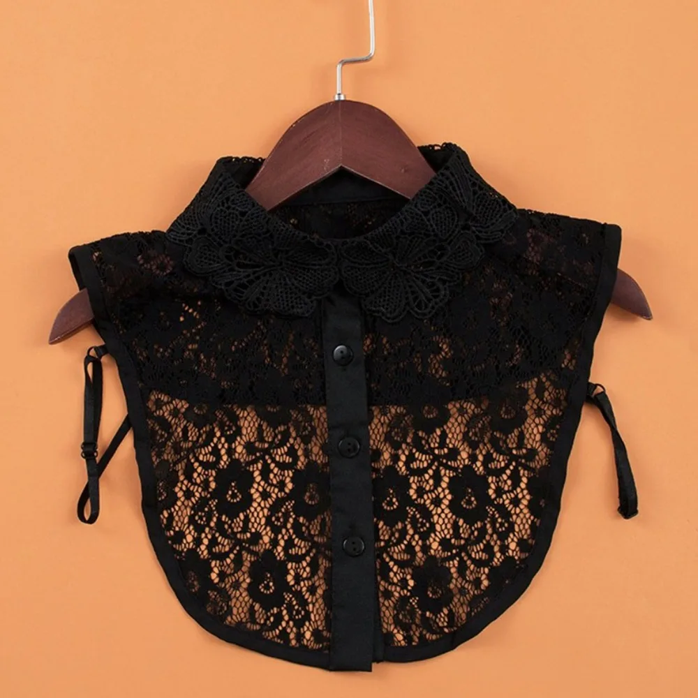 

New Fashion Detachable Fake Collar White Black Adjustable Neckline Lace Lapel Half Shirt Women Girls