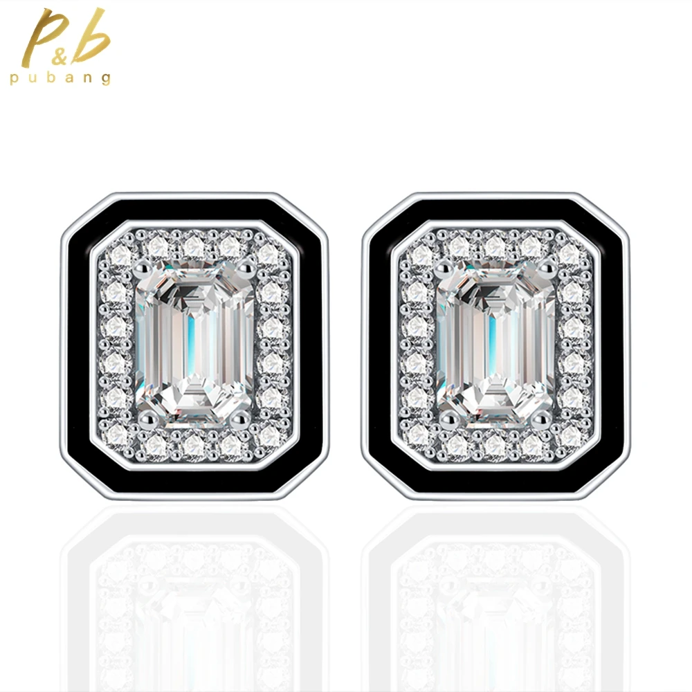 

PuBang Fine Jewelry Solid 925 Sterling Silver Emerald Cut Baguette Created Moissanite Stud Earrings for Women Gift Free Shipping